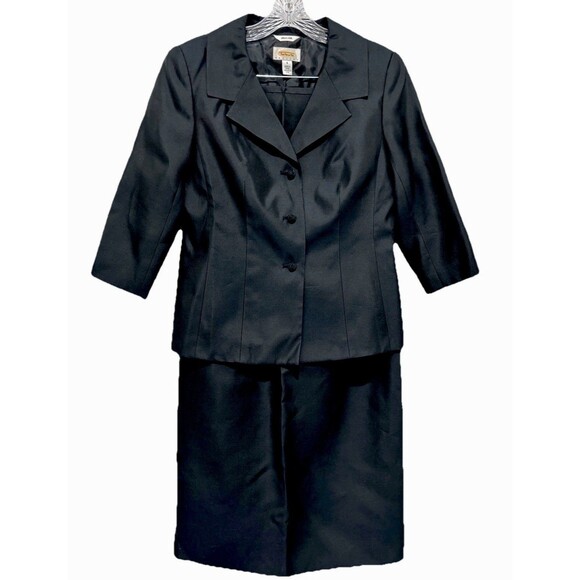 Talbots Petites Black Pure Silk Blazer & Skirt Set Maxi Career Quiet Luxury Sz 8 - Picture 1 of 13